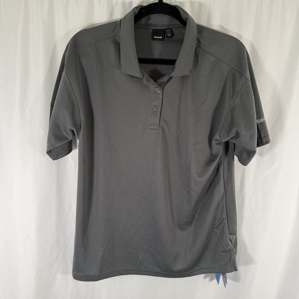 New Reebok Polo Shirt Women's Large Grey Short Sleeve Collared Play Dry Golf